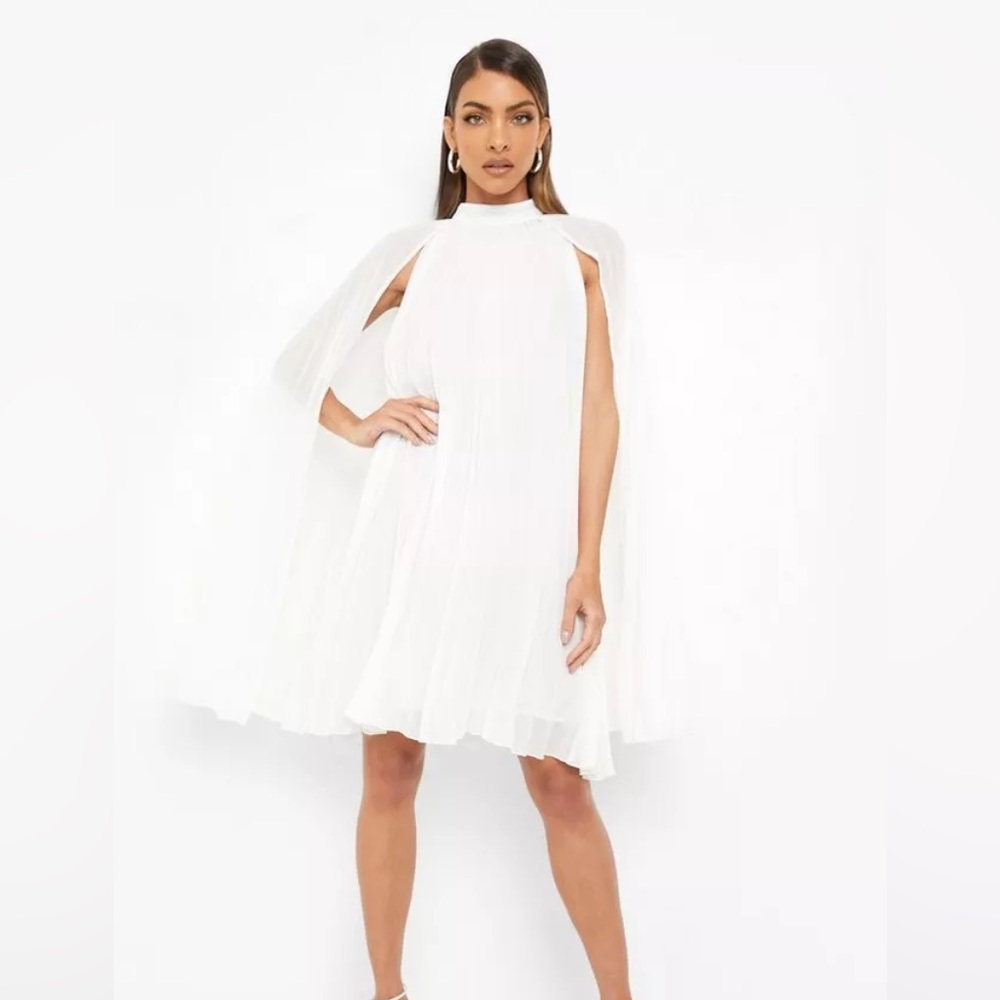 Pleated Boohoo Cape Swing Dress
